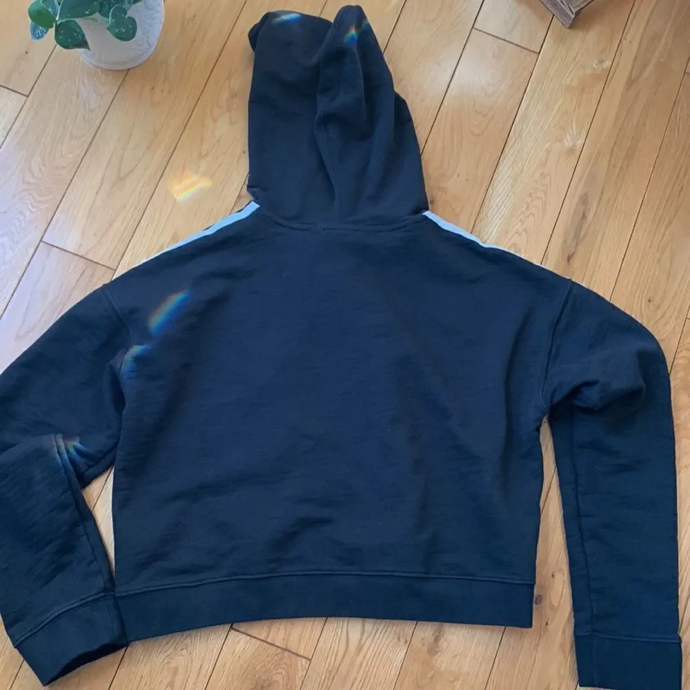 Adidas Crop Hooded Sweatshirt black with 3 stripes size small